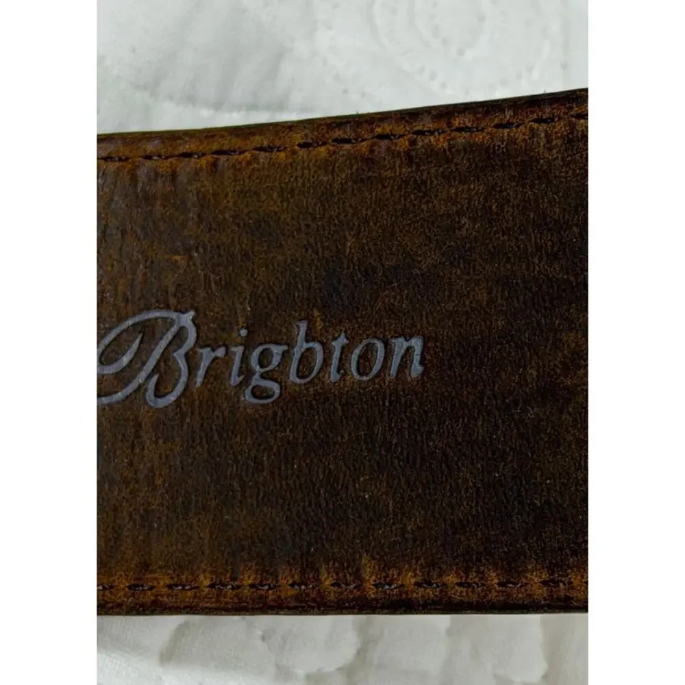 Brighton Women L Brown Braided Leather Silver Buckle Accent Belt Minimalist